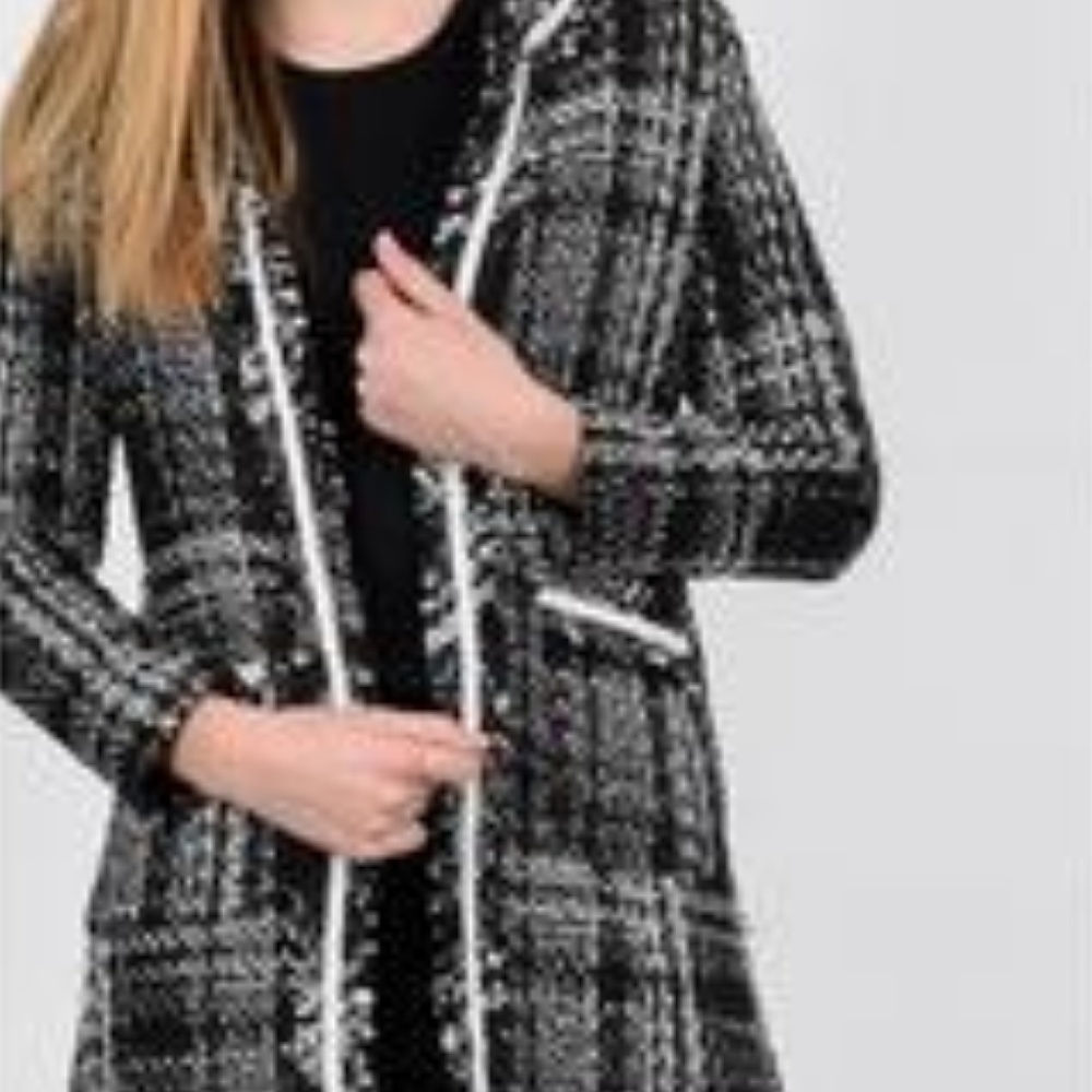 Black and white plaid tweed cardigan